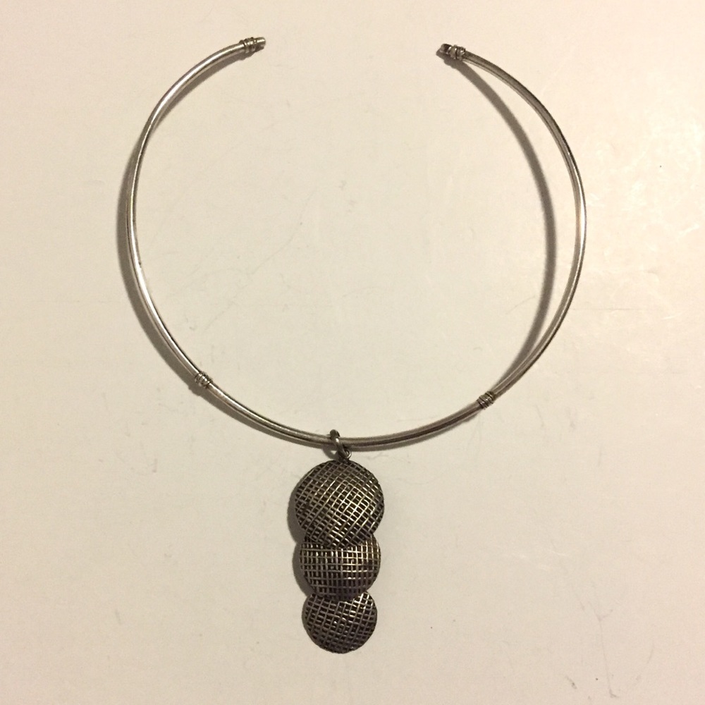 Silver Choker and Carved Silver Pendant